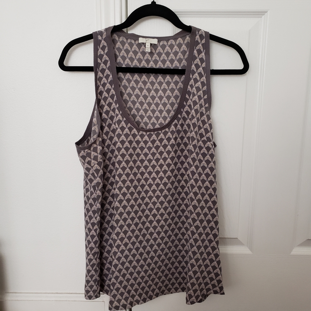 Joie Gray Silk Scoop Tank Moth Print, Medium